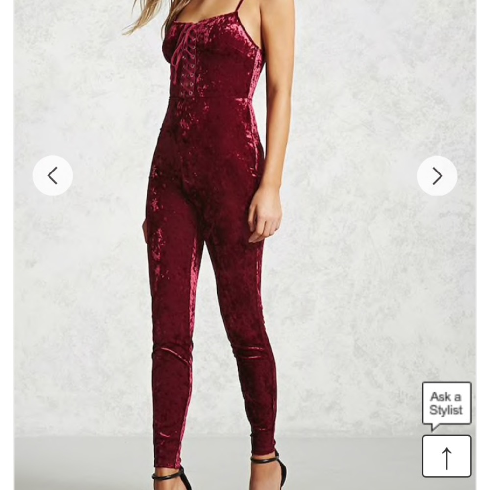 Red crushed velvet cami jumpsuit